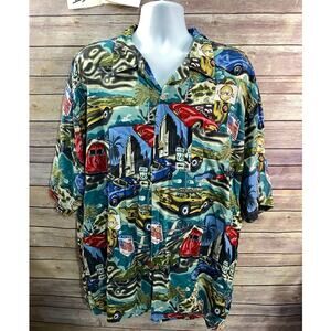 Island Collection Hawaiian Shirt Mens XXL Corvette Vintage Cars Beach Vacation